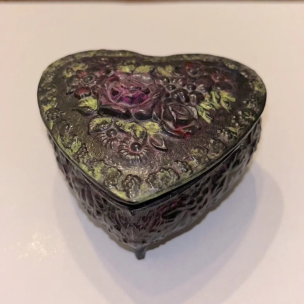 HEART Jewelry Trinket Box Vintage Upcycle Roses